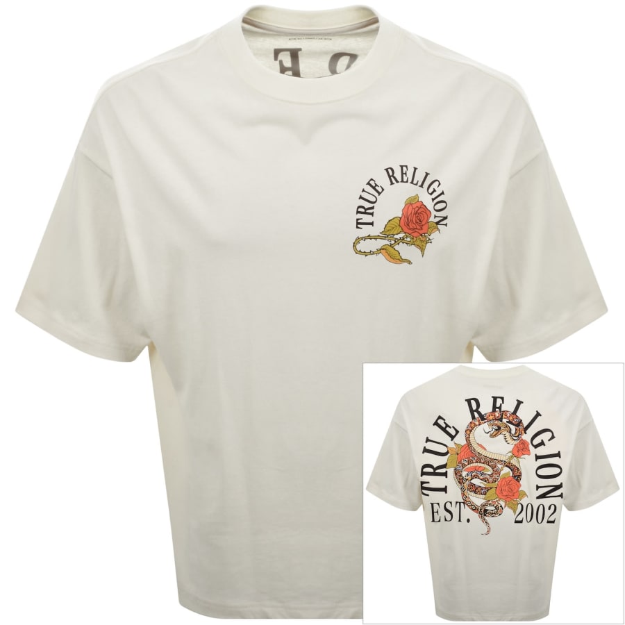 Image number 1 for True Religion Floral Snake Oversized T Shirt Cream
