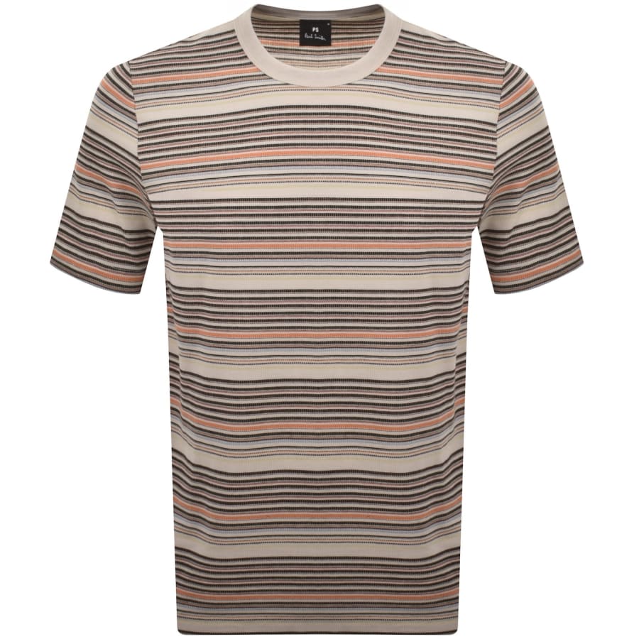 Image number 1 for Paul Smith Striped Regular Fit T Shirt Beige