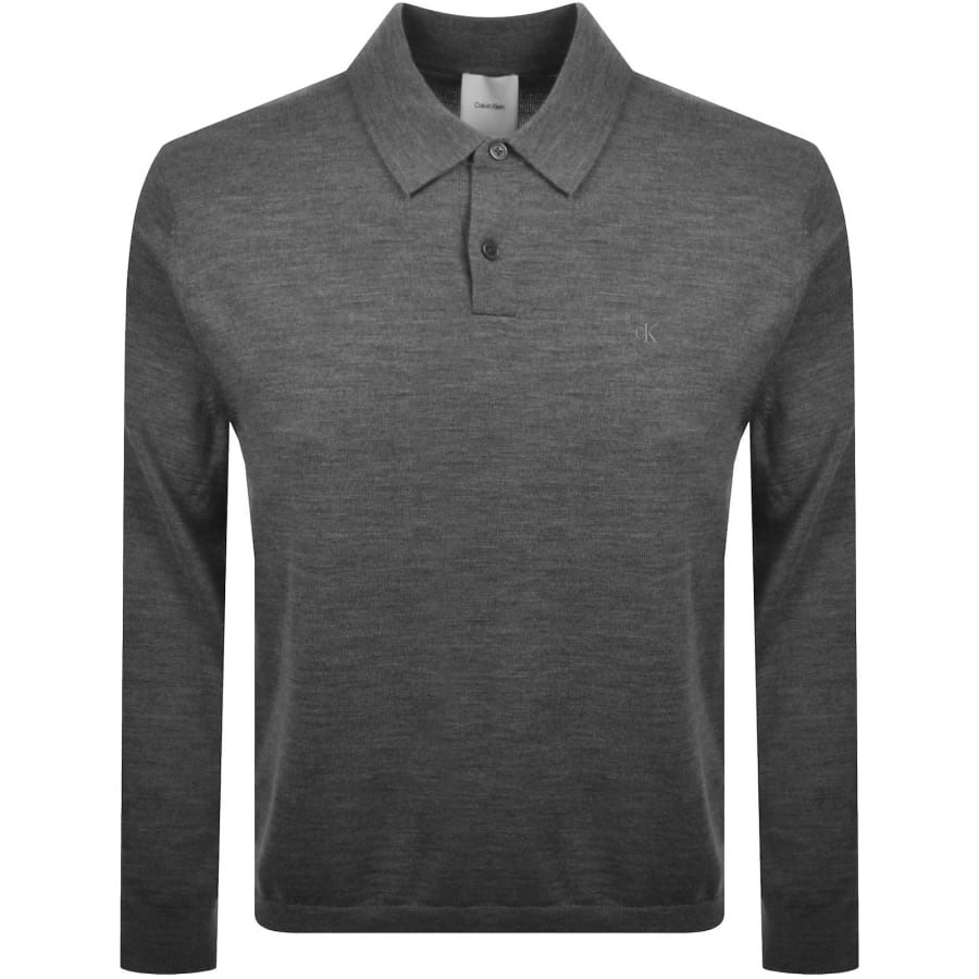 Image number 1 for Calvin Klein Knit Polo T Shirt Grey