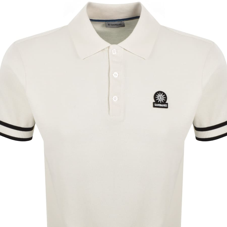 Image number 2 for Sandbanks Stripe Hem Polo T Shirt Ecru