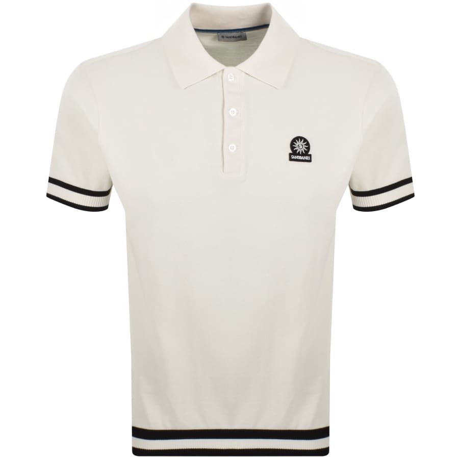 Image number 1 for Sandbanks Stripe Hem Polo T Shirt Ecru