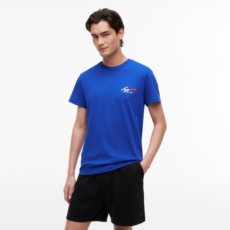 Image number 5 for Tommy Jeans Sign Chest T Shirt Blue