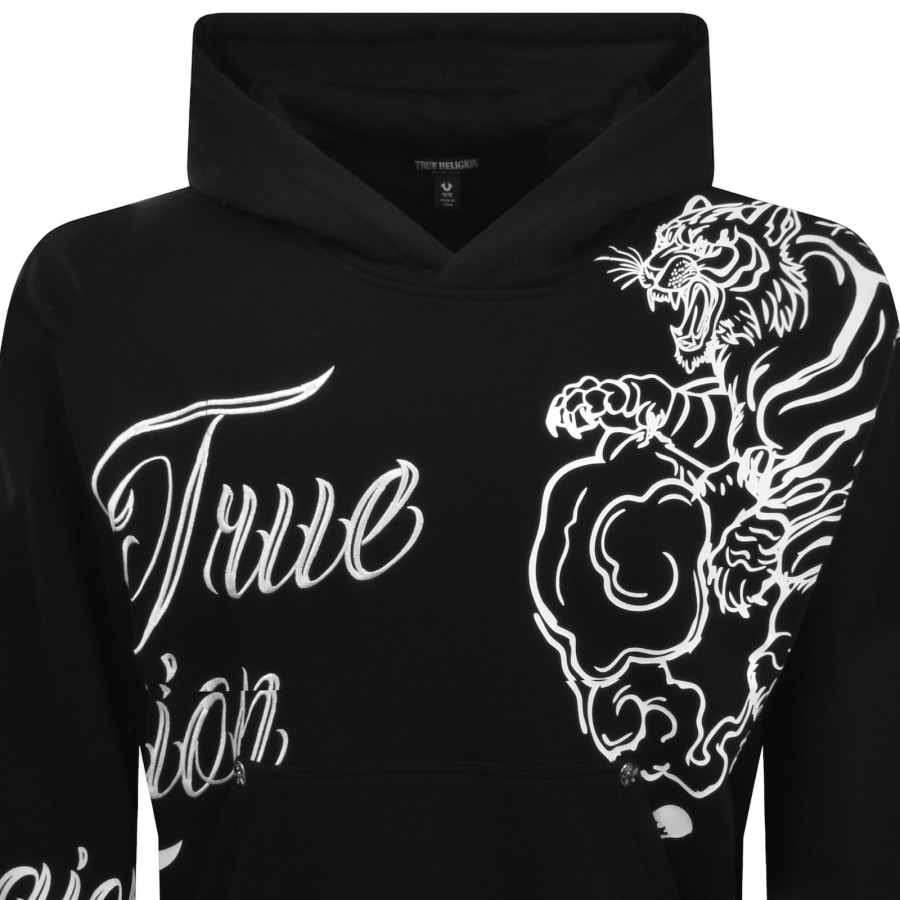 Image number 2 for True Religion Tiger Script Hoodie Black