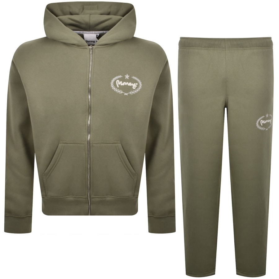 Image number 1 for Money Laurel Sig Ape Zip Hooded Tracksuit Khaki