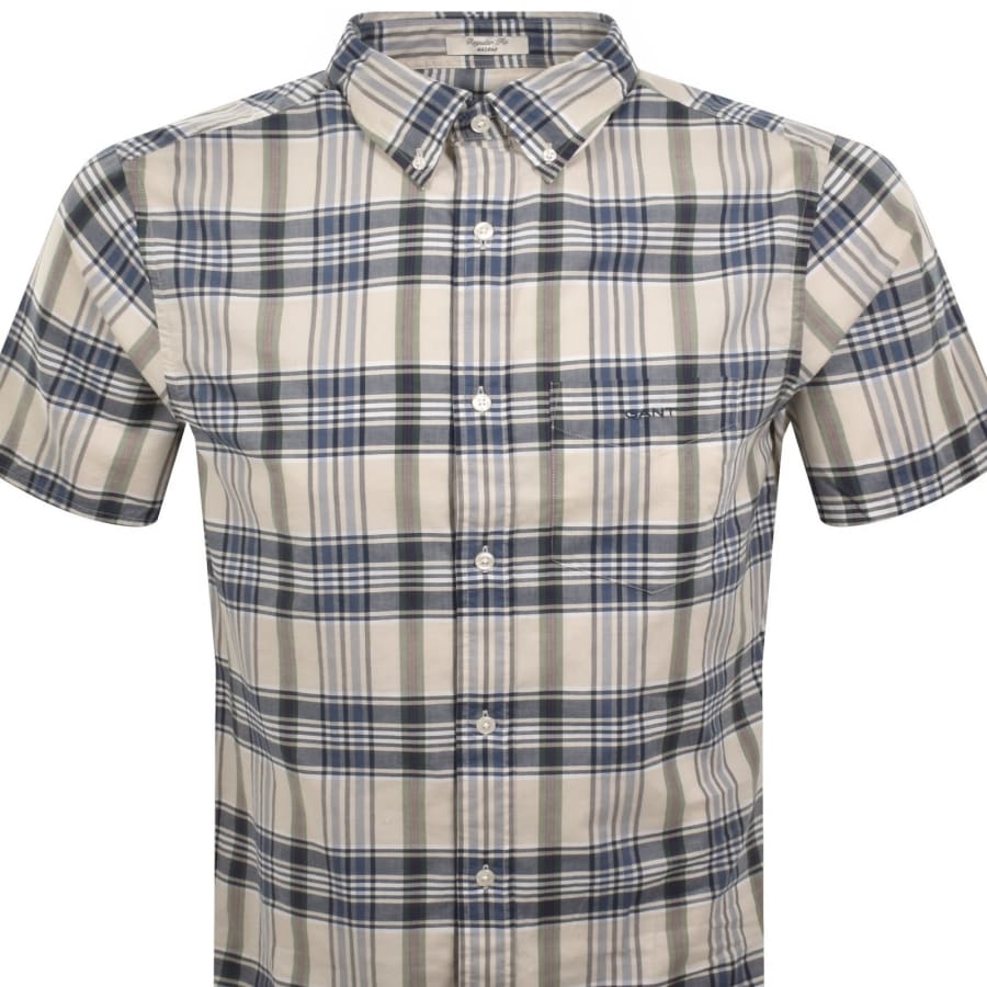 Image number 2 for Gant Linen Short Sleeved Check Shirt Blue