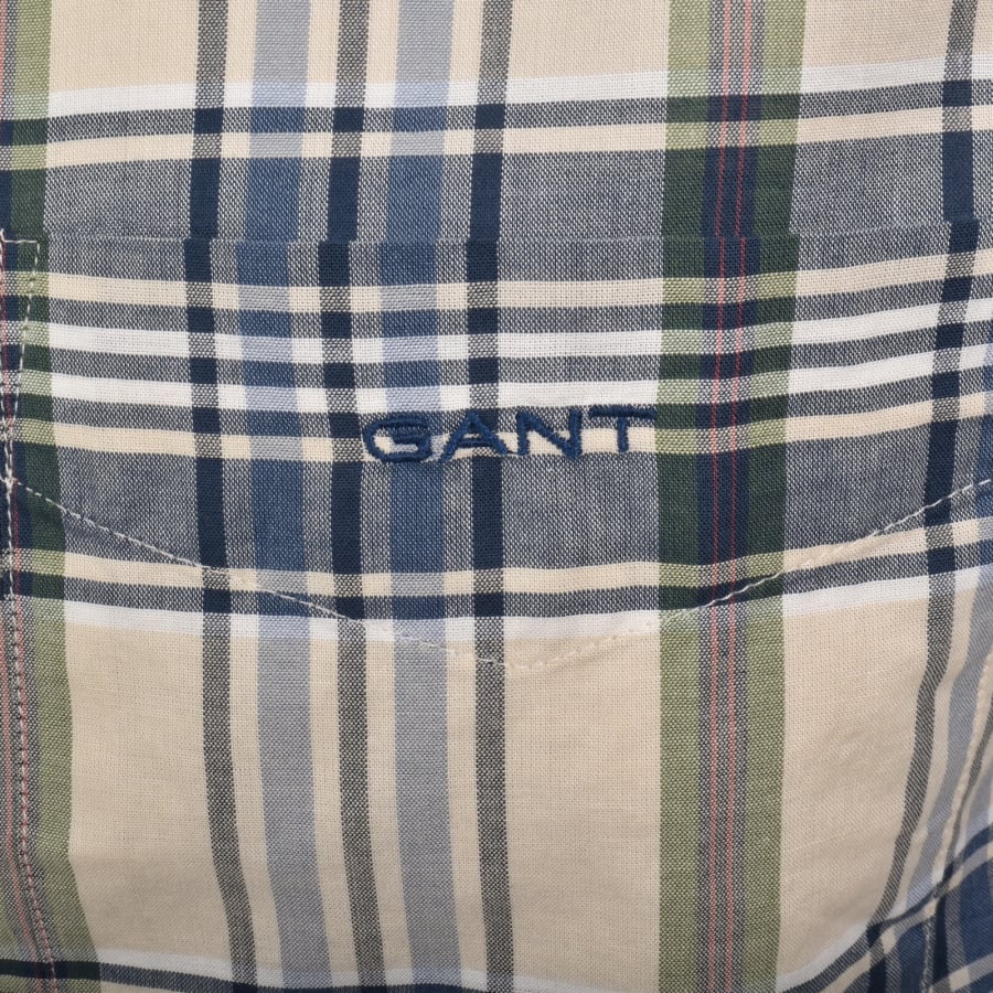 Image number 3 for Gant Linen Short Sleeved Check Shirt Blue