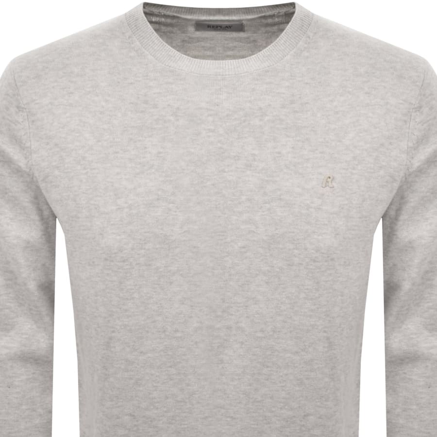 Image number 2 for Replay Crew Neck Knit Jumper Grey
