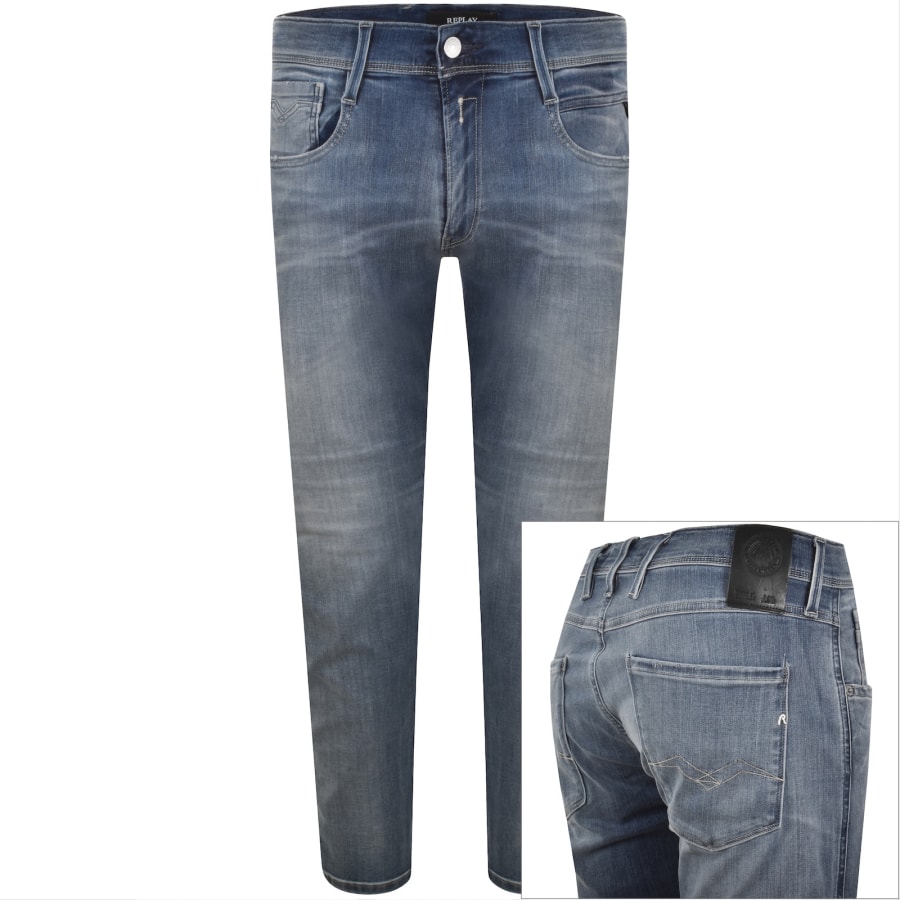 Image number 1 for Replay Anbass Slim Fit Jeans Light Wash Blue