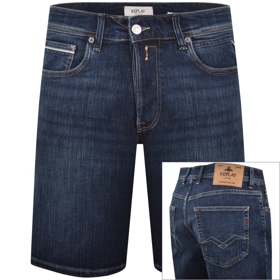 Image number 1 for Replay Grover Straight Fit Denim Shorts Blue