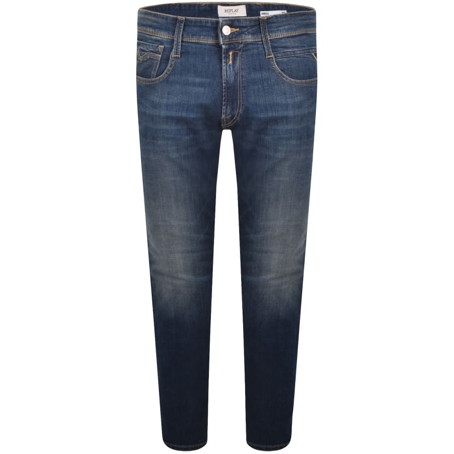Image number 2 for Replay Anbass Slim Fit Jeans Mid Wash Blue