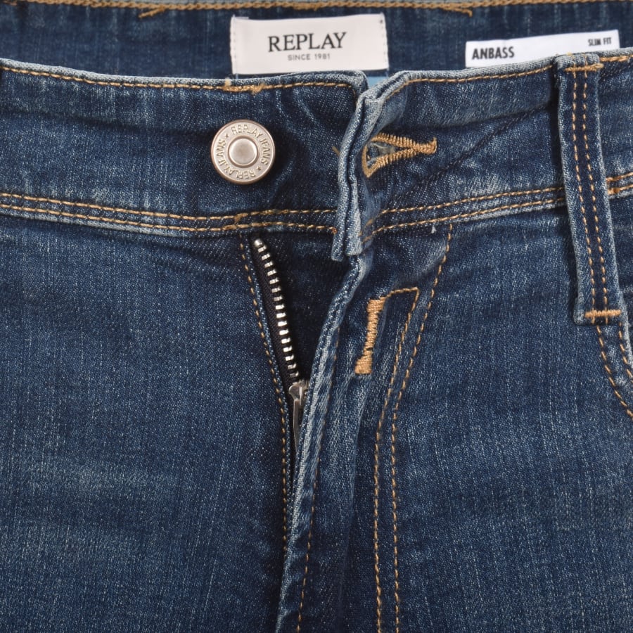 Image number 5 for Replay Anbass Slim Fit Jeans Mid Wash Blue