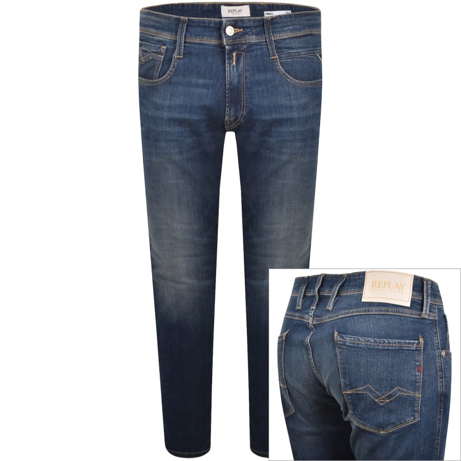 Image number 1 for Replay Anbass Slim Fit Jeans Mid Wash Blue