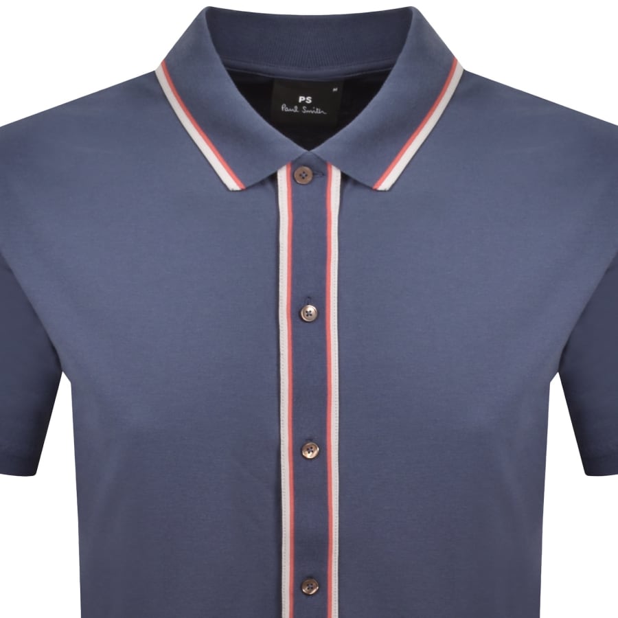 Image number 2 for Paul Smith Button Front Polo Shirt Blue