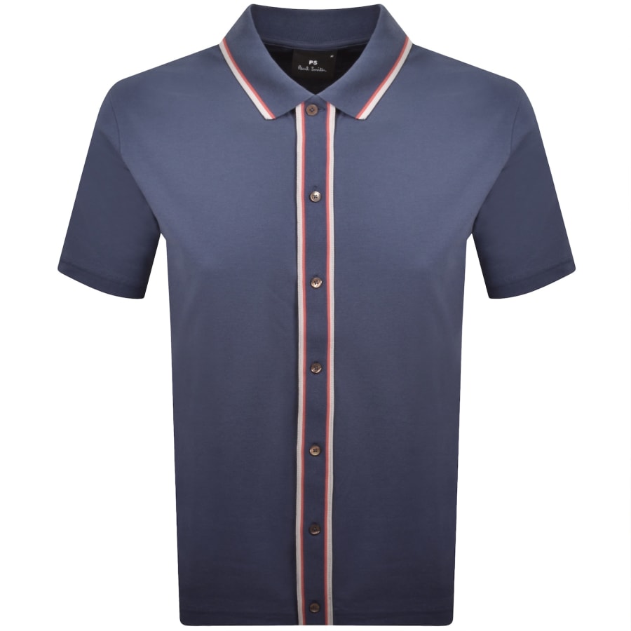 Image number 1 for Paul Smith Button Front Polo Shirt Blue