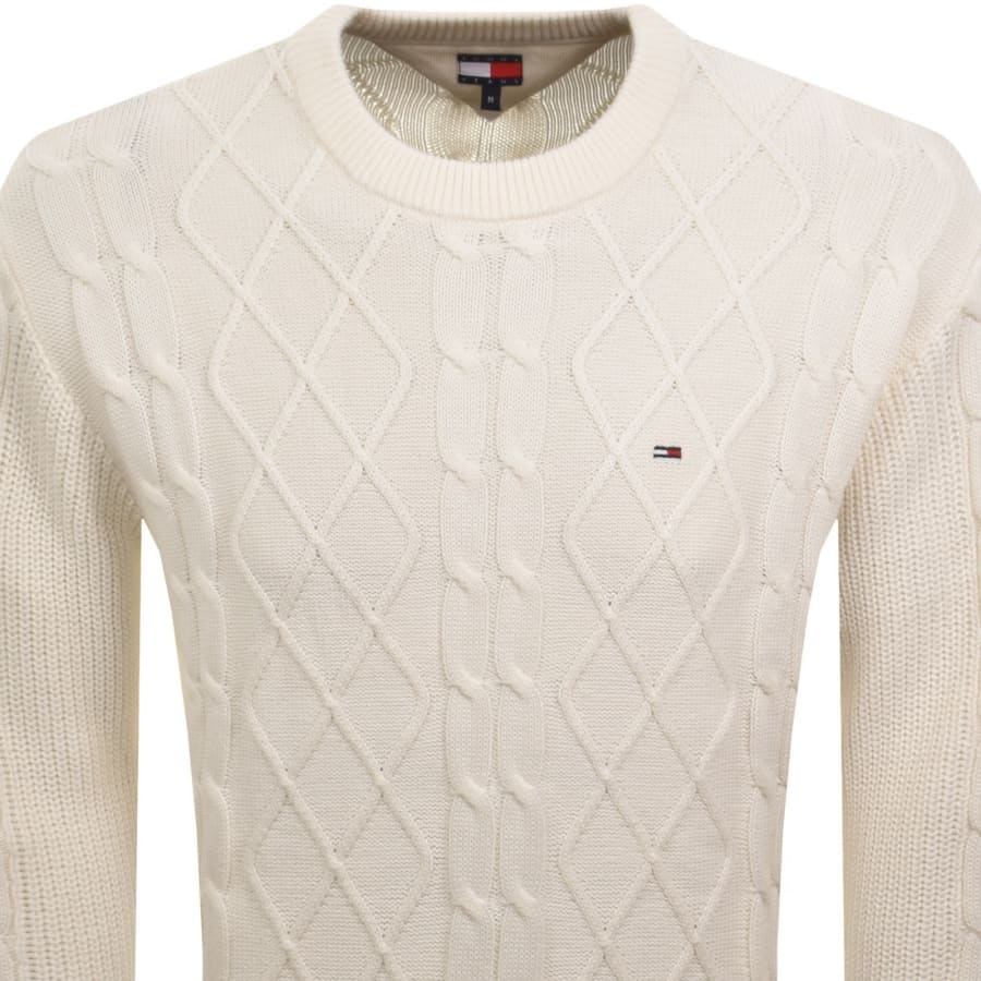 Image number 2 for Tommy Jeans Cable Knit Jumper Off White