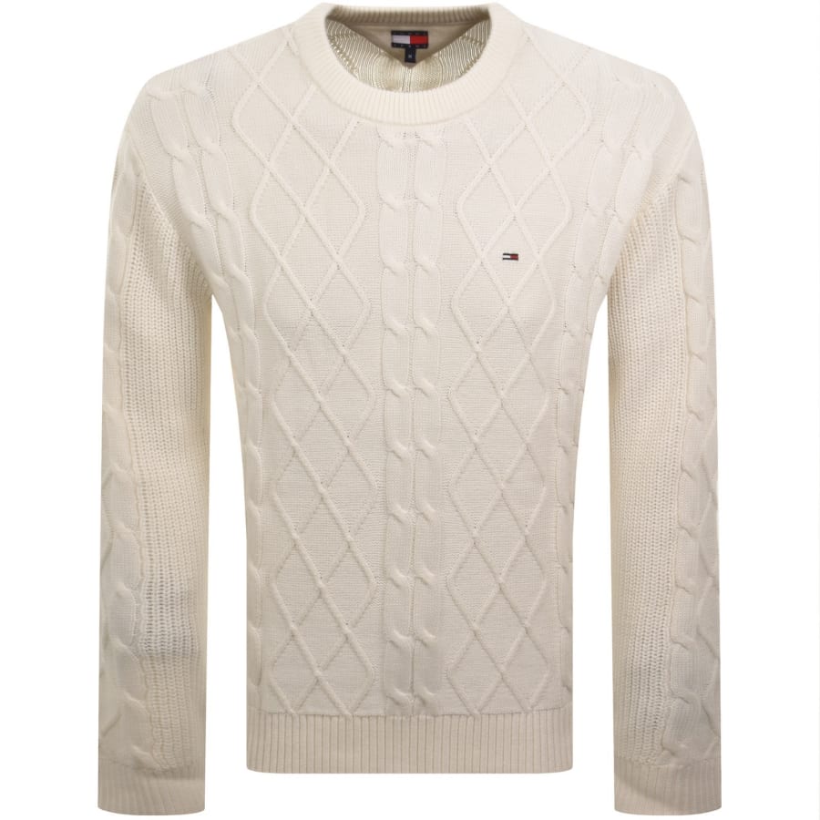 Image number 1 for Tommy Jeans Cable Knit Jumper Off White