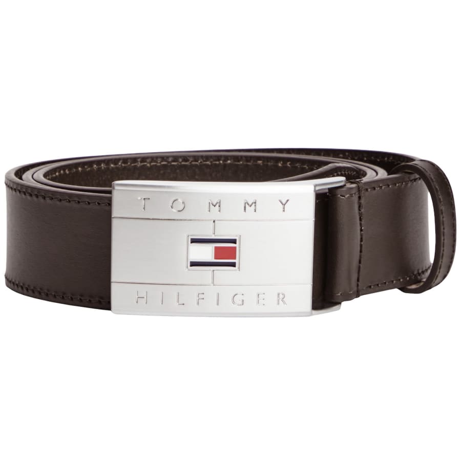Image number 1 for Tommy Hilfiger Flag Plaque Belt Brown