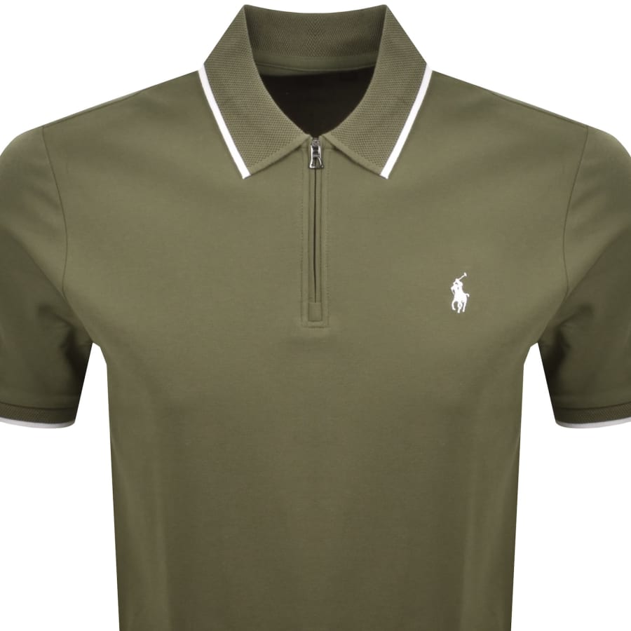 Image number 2 for Ralph Lauren Stretch Mesh Zip Polo Green