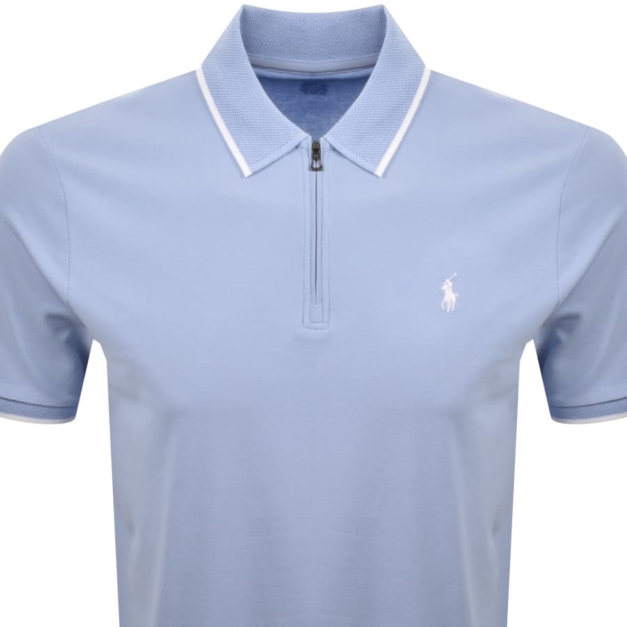Image number 2 for Ralph Lauren Stretch Mesh Zip Polo Blue
