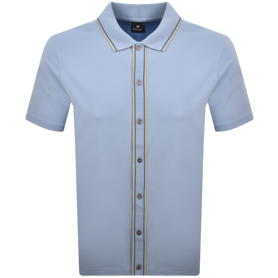 Image number 1 for Paul Smith Button Front Polo Shirt Blue