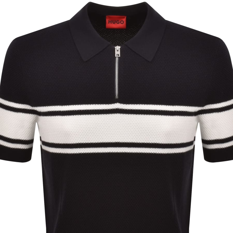 Image number 2 for HUGO Sholton Knit Polo Jumper Navy