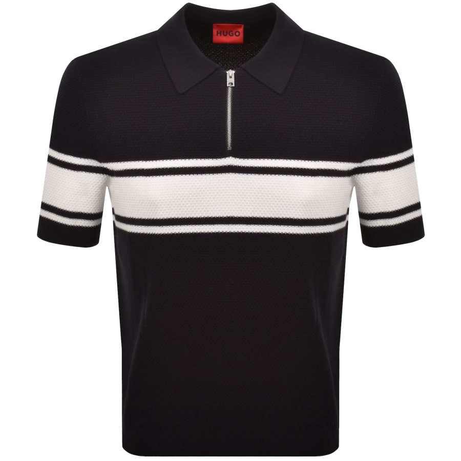 Image number 1 for HUGO Sholton Knit Polo Jumper Navy