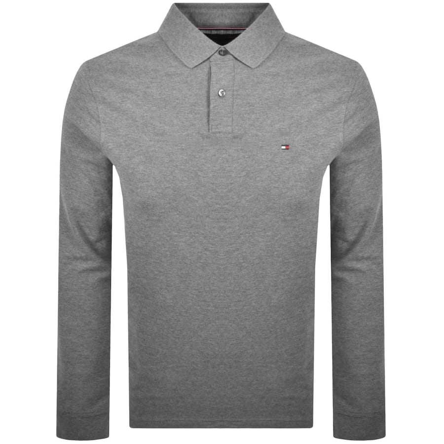 Image number 1 for Tommy Hilfiger Long Sleeved Polo T Shirt Grey