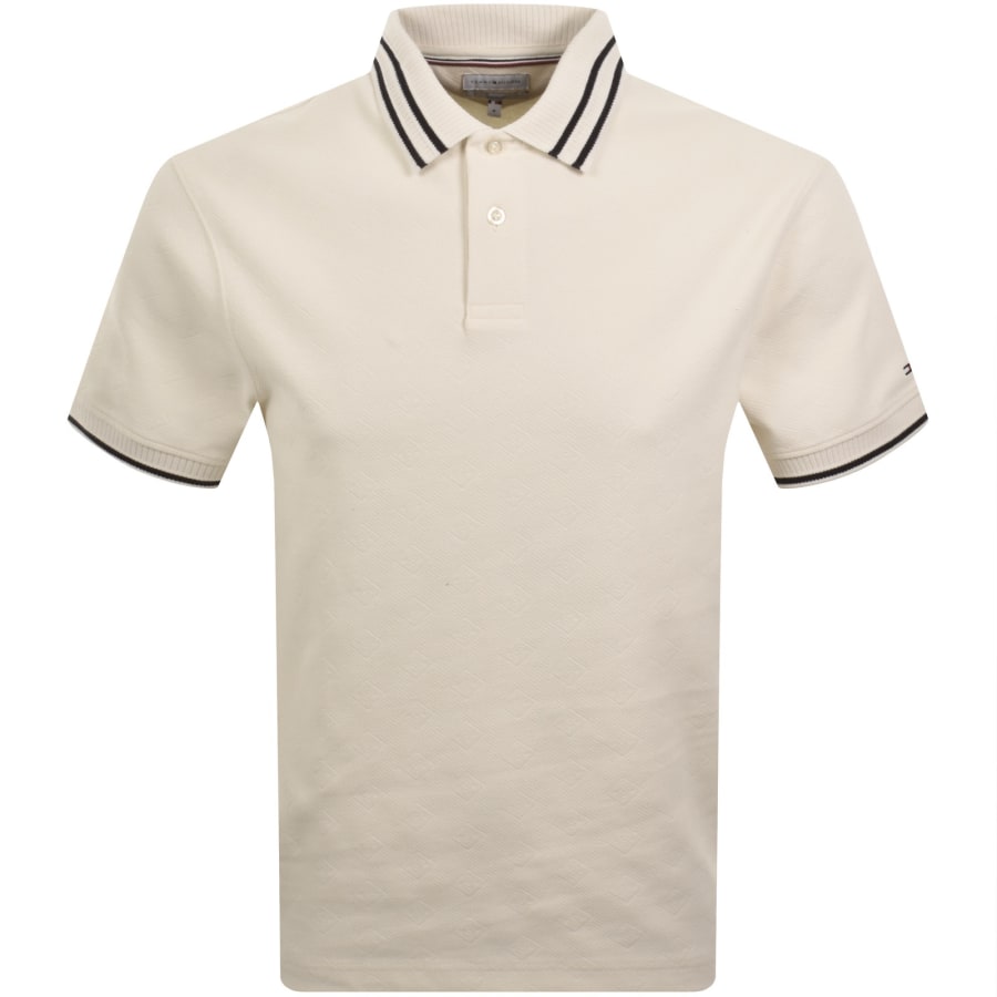 Image number 1 for Tommy Hilfiger Jacquard Polo T Shirt Cream