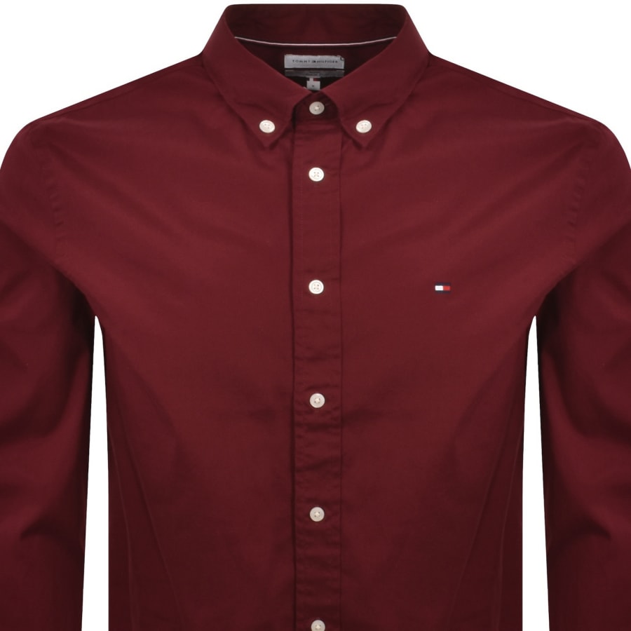 Image number 2 for Tommy Hilfiger Flex Poplin Shirt Burgundy