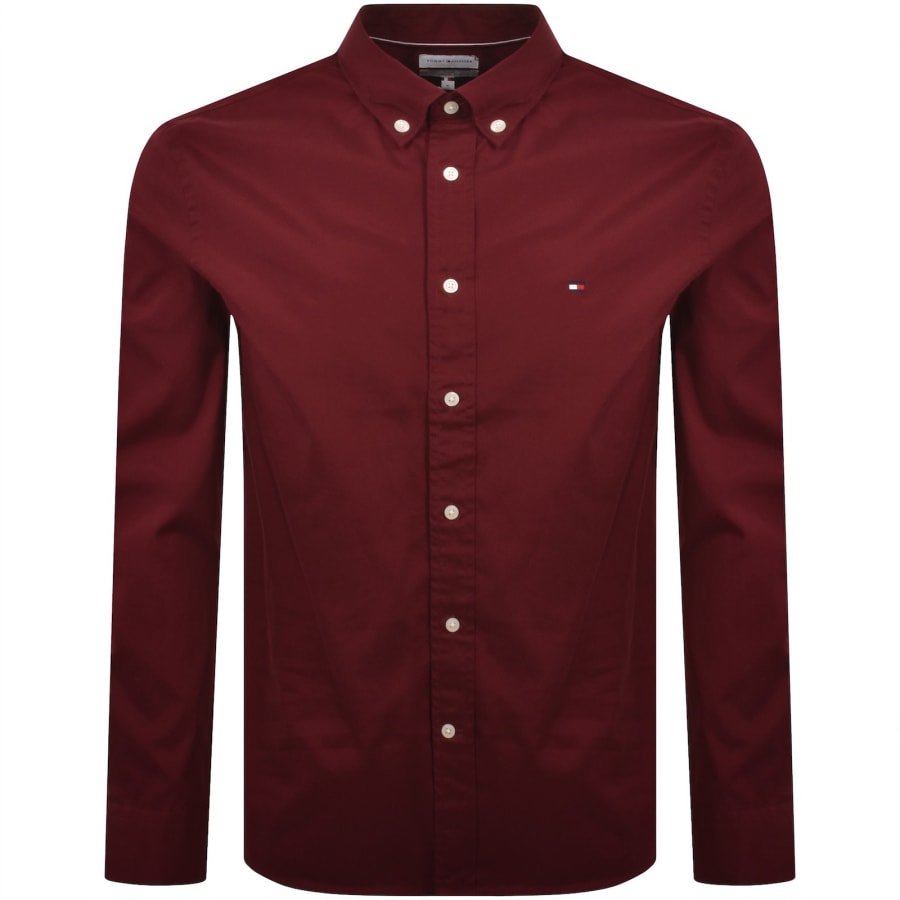 Image number 1 for Tommy Hilfiger Flex Poplin Shirt Burgundy