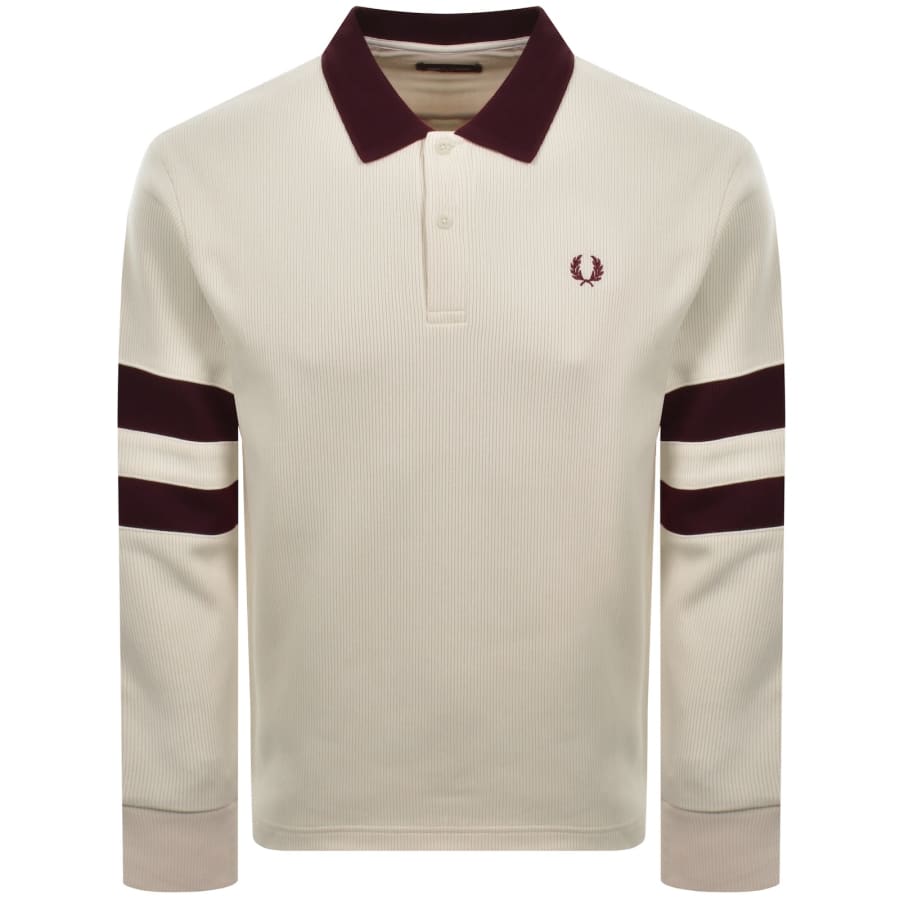 Image number 2 for Fred Perry Tipped Sleeve Collared Sweatshirt Cream