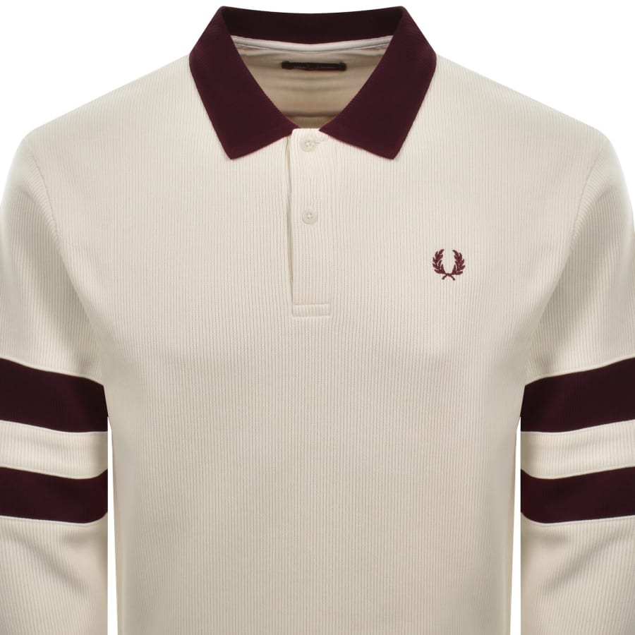 Image number 3 for Fred Perry Tipped Sleeve Collared Sweatshirt Cream