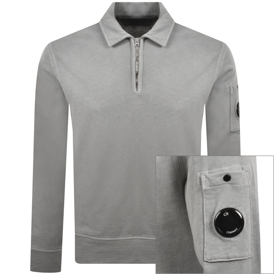 Image number 1 for CP Company Quarter Zip Sweatshirt Grey