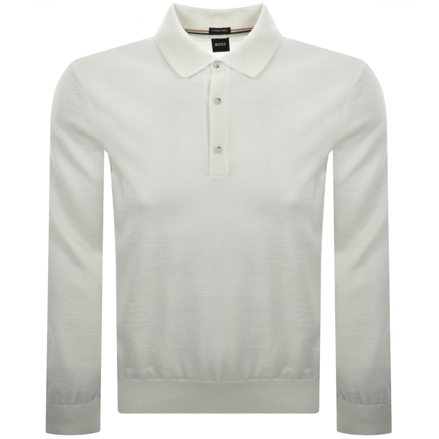 Image number 1 for BOSS Lancione Merino Wool Knit Polo Cream