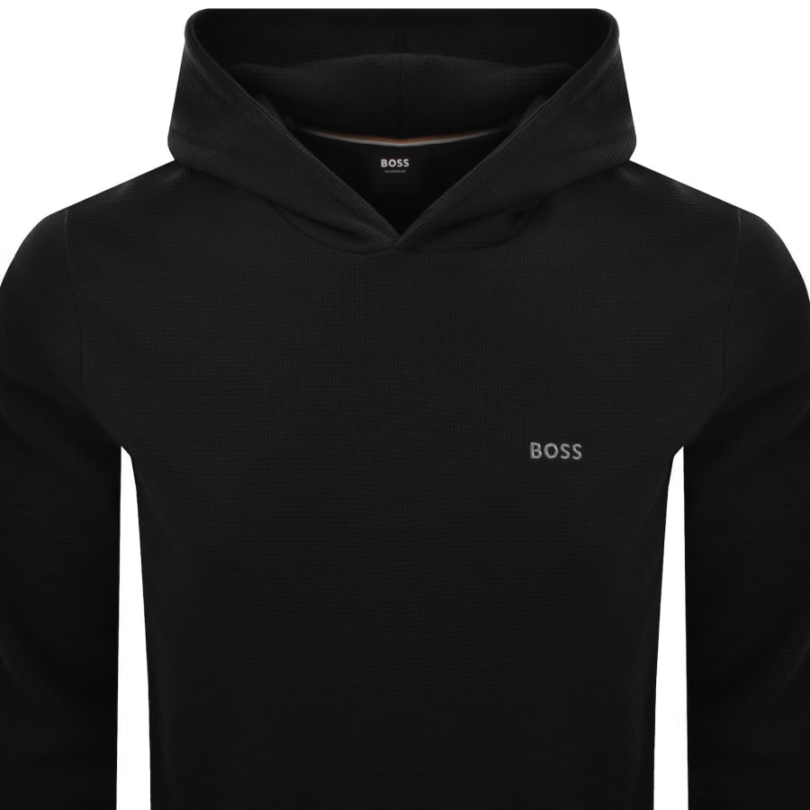 Image number 2 for BOSS Waffle Long Sleeve Hooded T Shirt Black