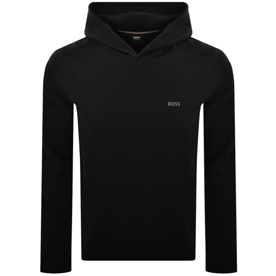 Image number 1 for BOSS Waffle Long Sleeve Hooded T Shirt Black