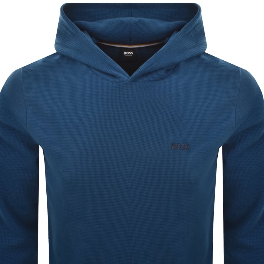 Image number 2 for BOSS Waffle Long Sleeve Hooded T Shirt Blue