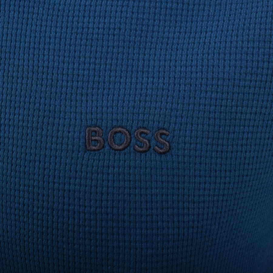 Image number 3 for BOSS Waffle Long Sleeve Hooded T Shirt Blue