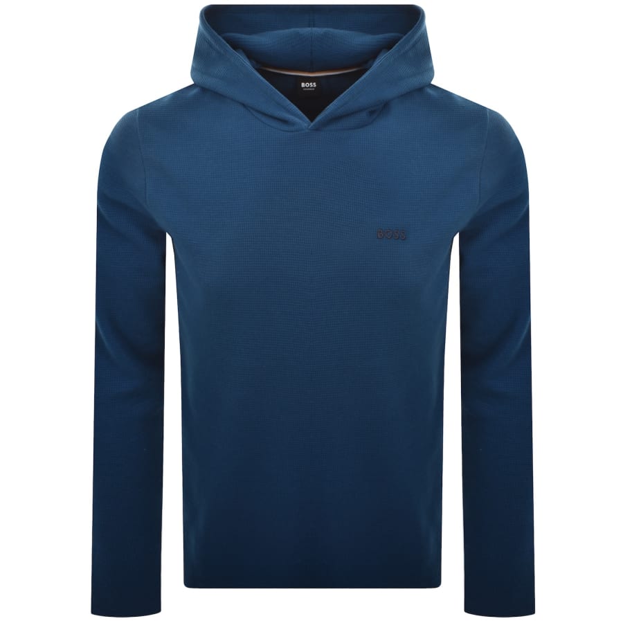 Image number 1 for BOSS Waffle Long Sleeve Hooded T Shirt Blue