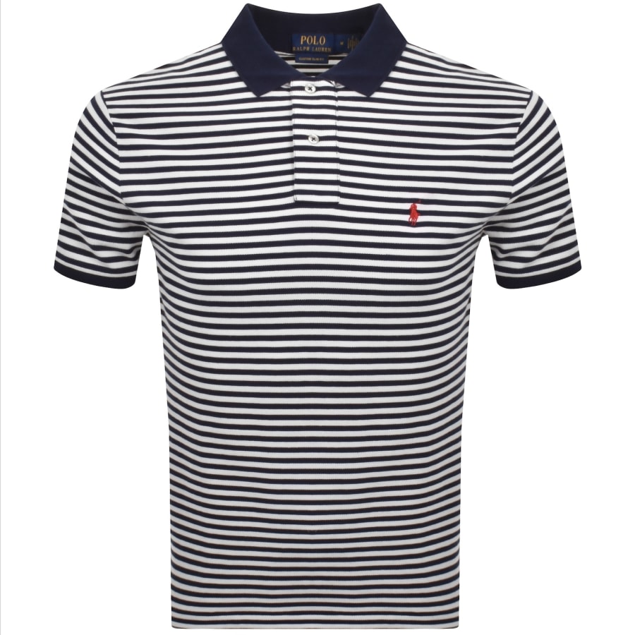 Image number 1 for Ralph Lauren Stripe Polo T Shirt Navy