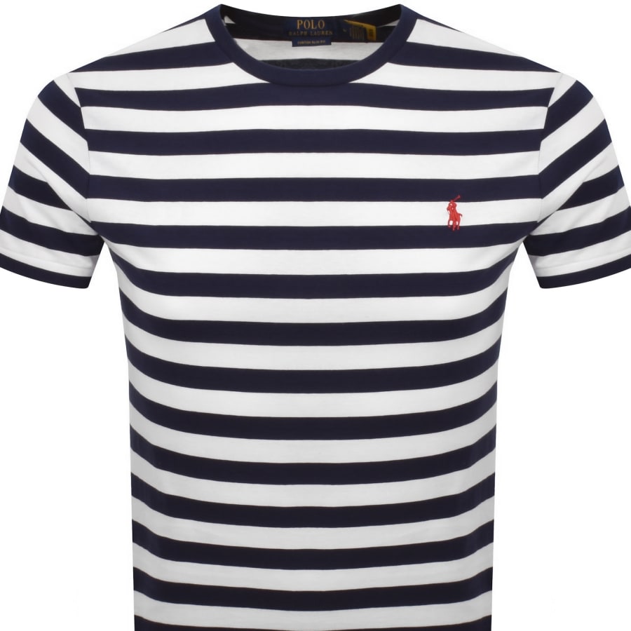 Image number 2 for Ralph Lauren Slim Fit Stripe T Shirt Navy