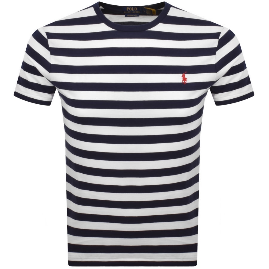 Image number 1 for Ralph Lauren Slim Fit Stripe T Shirt Navy