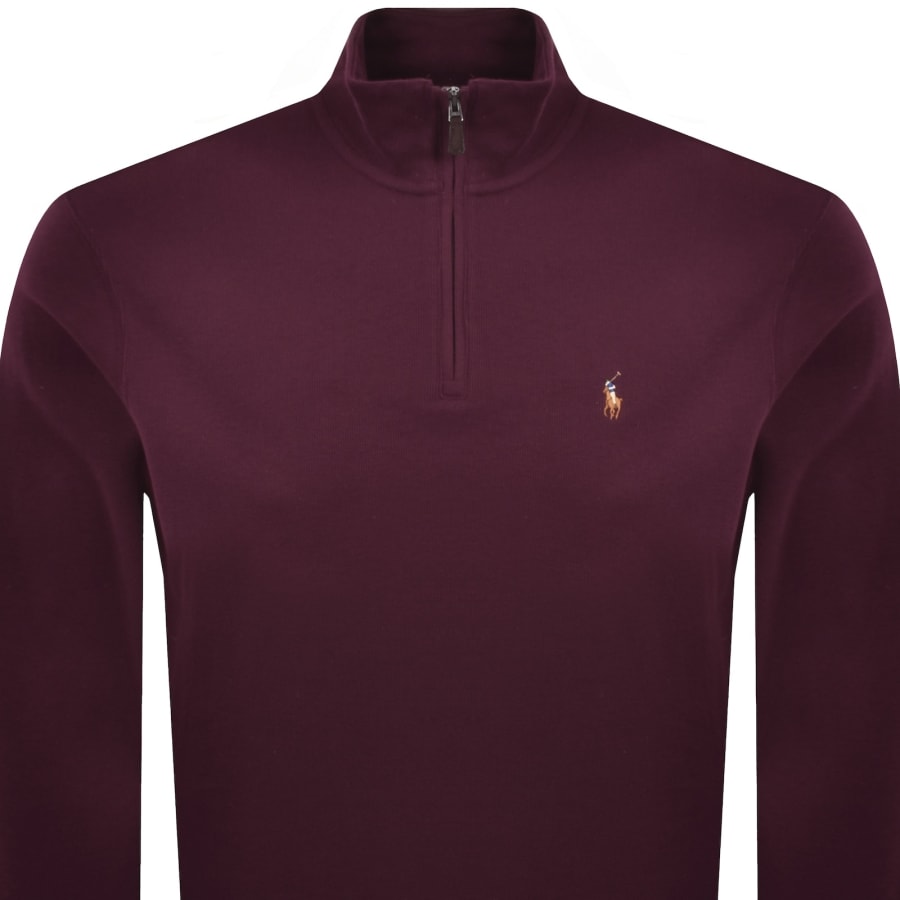 Image number 2 for Ralph Lauren Quarter Zip Knit Jumper Burgundy