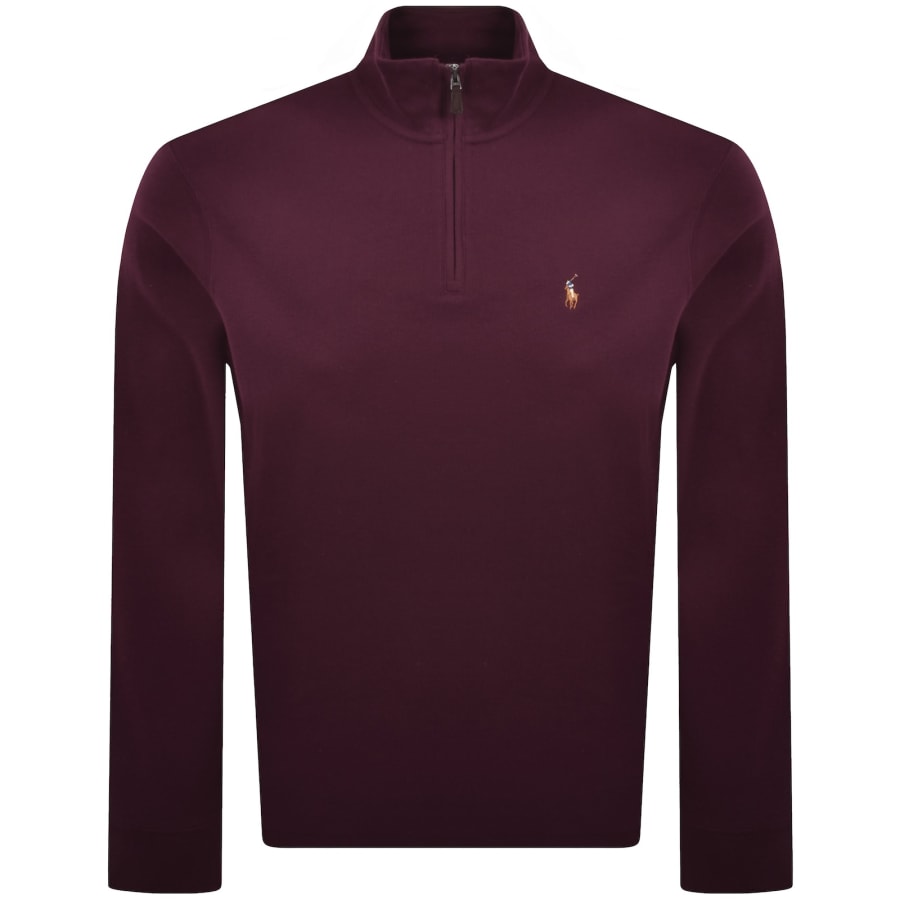 Image number 1 for Ralph Lauren Quarter Zip Knit Jumper Burgundy