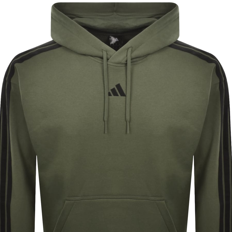 Image number 2 for adidas Sportswear 3 Stripe Hoodie Olive Green