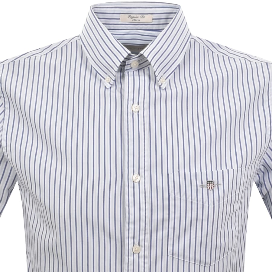 Image number 2 for Gant Poplin Stripe Short Sleeved Shirt Fresh Blue