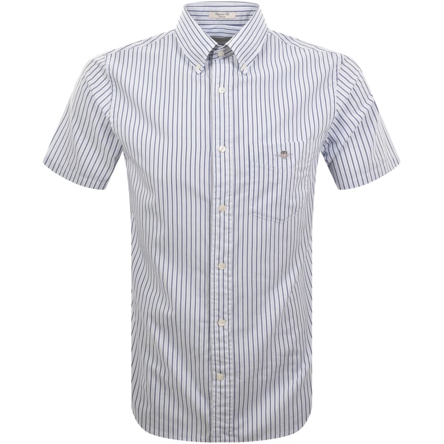 Image number 1 for Gant Poplin Stripe Short Sleeved Shirt Fresh Blue