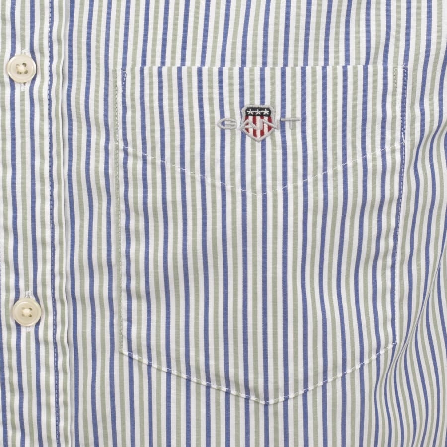 Image number 3 for Gant Poplin Stripe Short Sleeved Shirt Green