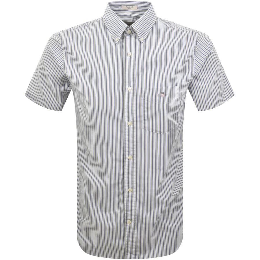 Image number 1 for Gant Poplin Stripe Short Sleeved Shirt Green