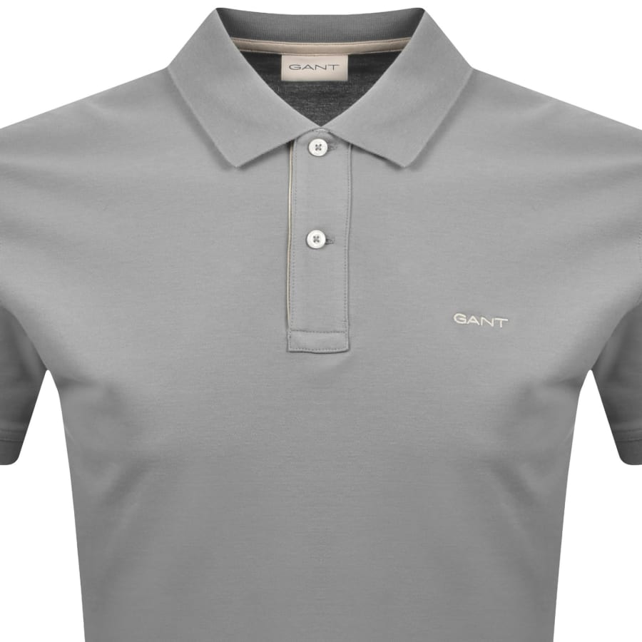 Image number 2 for Gant Contrast Pique Polo T Shirt Mid Grey